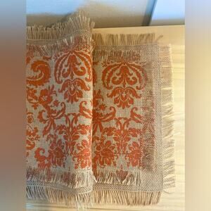 Table Runner burlap fringe dark orange two tone overlay boho handmade 48 x 15